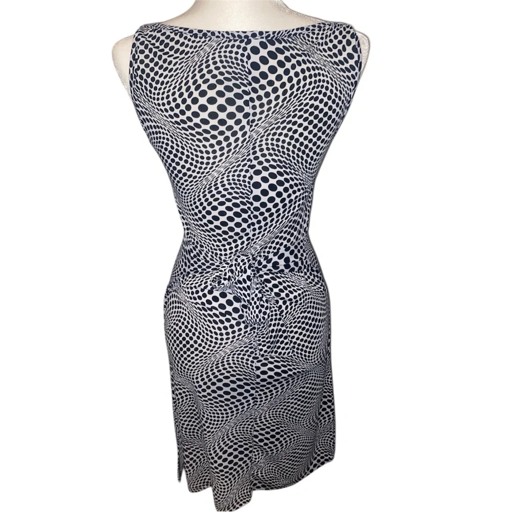 Vtg XXI Sleeveless Black and White Swirl Sheath Dress - Picture 6 of 9